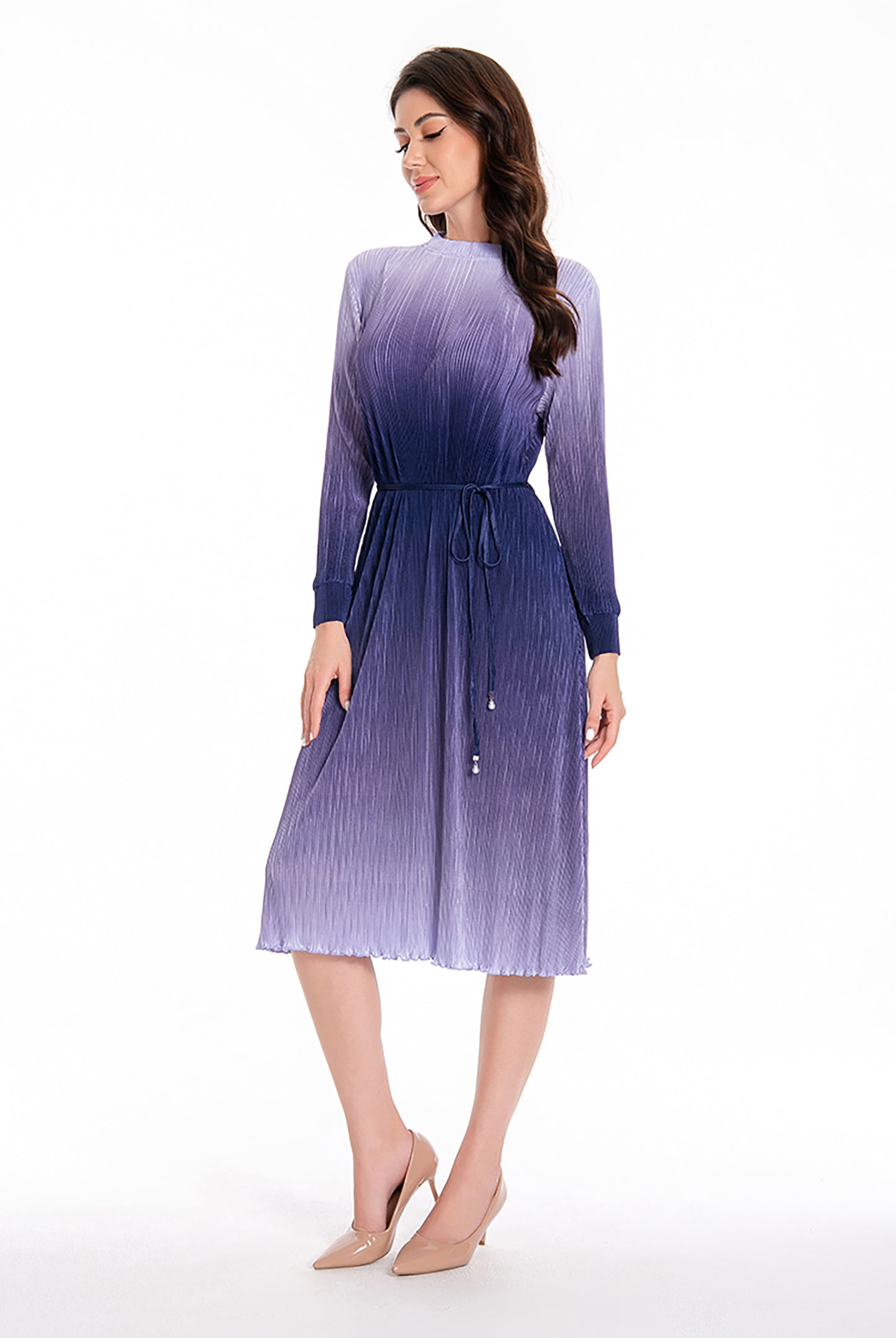 Women's Gradient Color Pleats Midi Dress