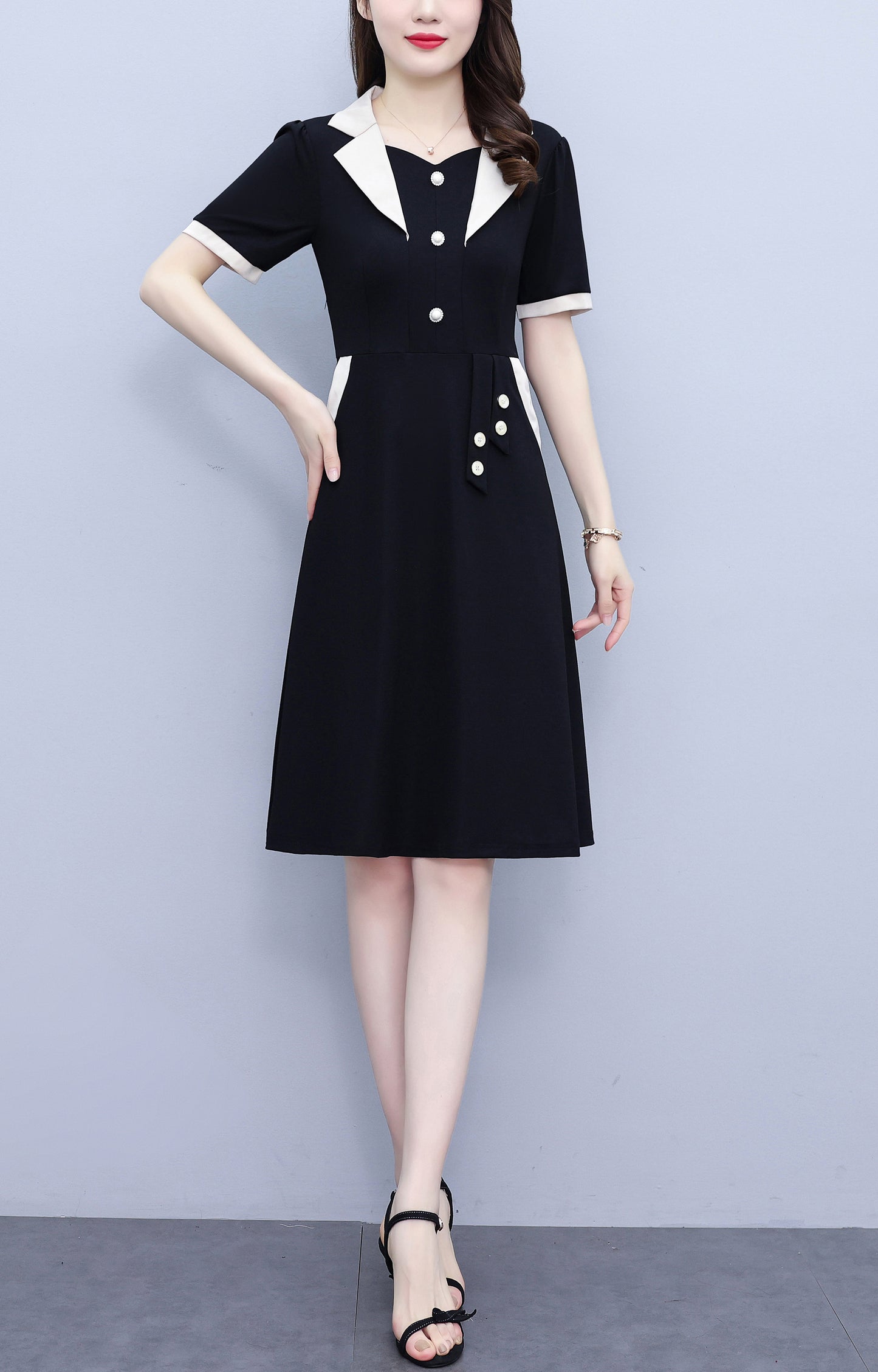 Women's Short Sleeve Pocket Work Office Suit Dress - LAI MENG FIVE CATS