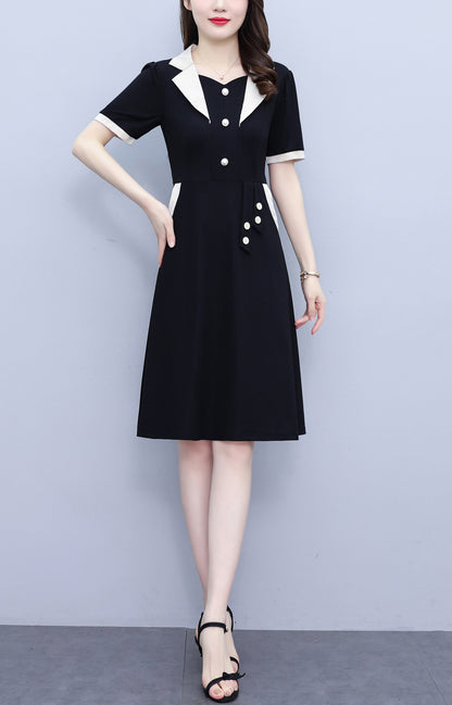 Women's Short Sleeve Pocket Work Office Suit Dress - LAI MENG FIVE CATS