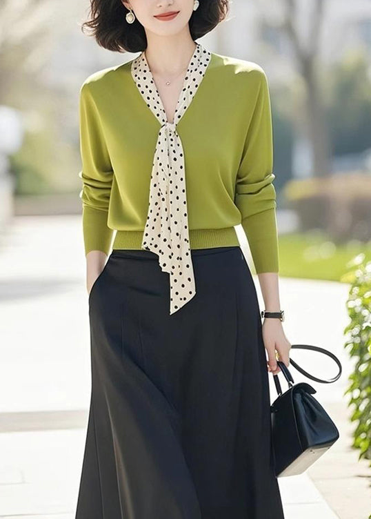 Women's Tie V-Neck Sweater Solid Color Pullover Tops