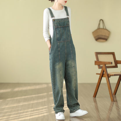 Stretchy Loose Bib Overalls with Pockets