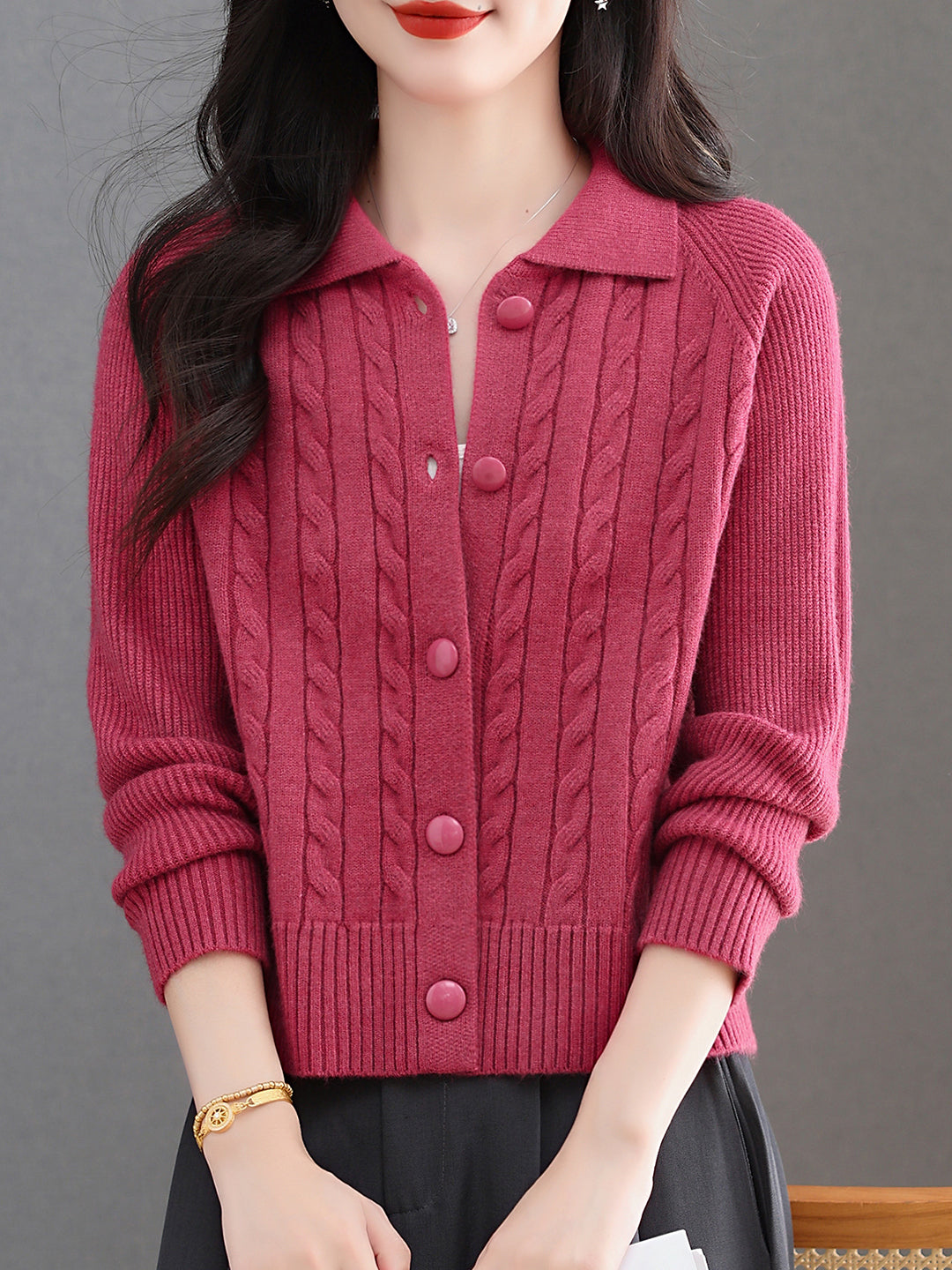 Women's Cable Knit Cardigan Open Front Sweater Jacket