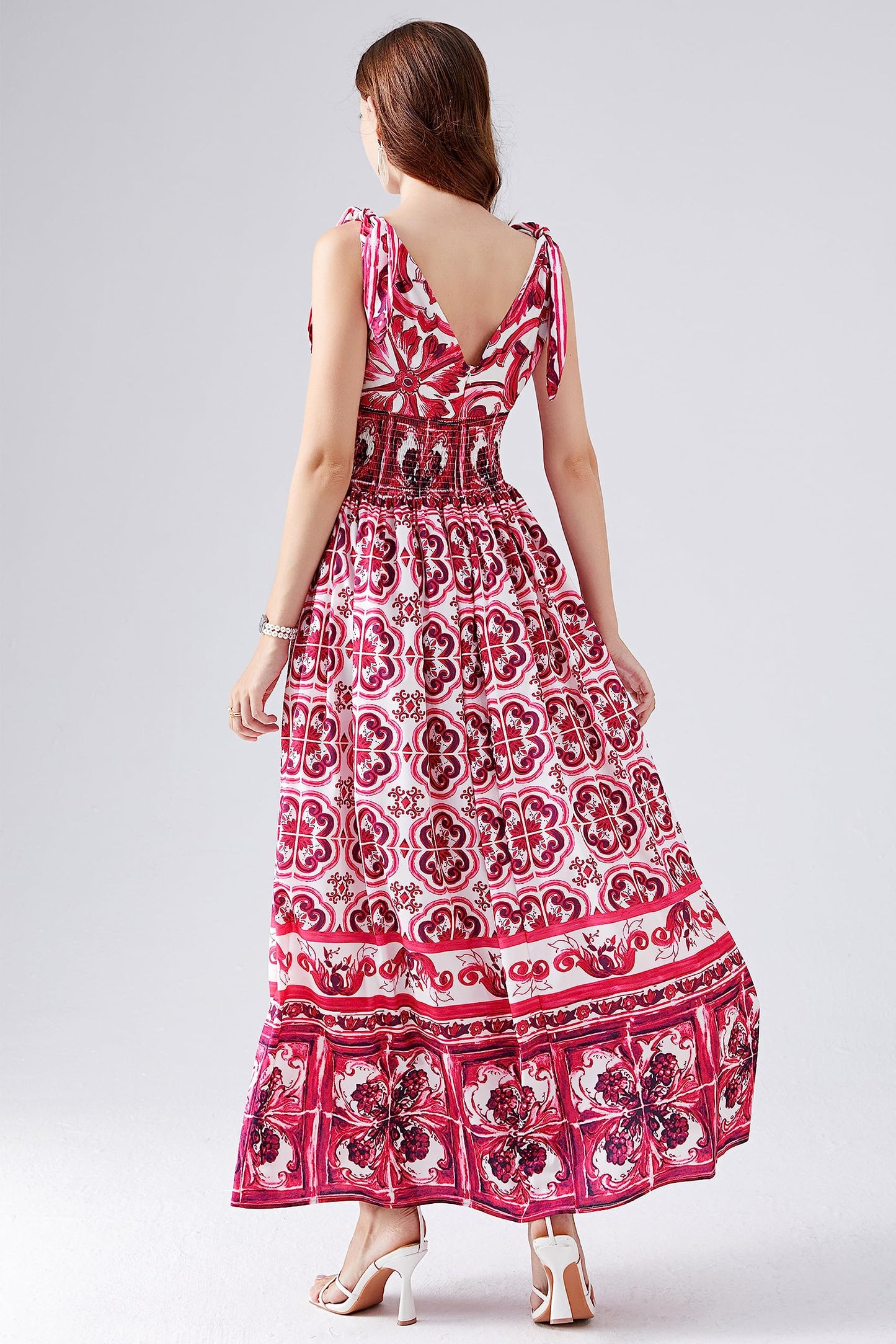 Women's Summer Boho Floral Print Spaghetti Strap Maxi Sun Dress