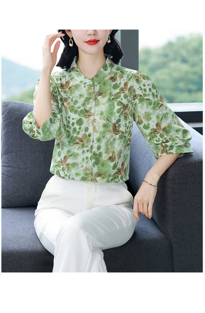 Women's Chinese Style Silk Satin  Button Jacquard Blouse
