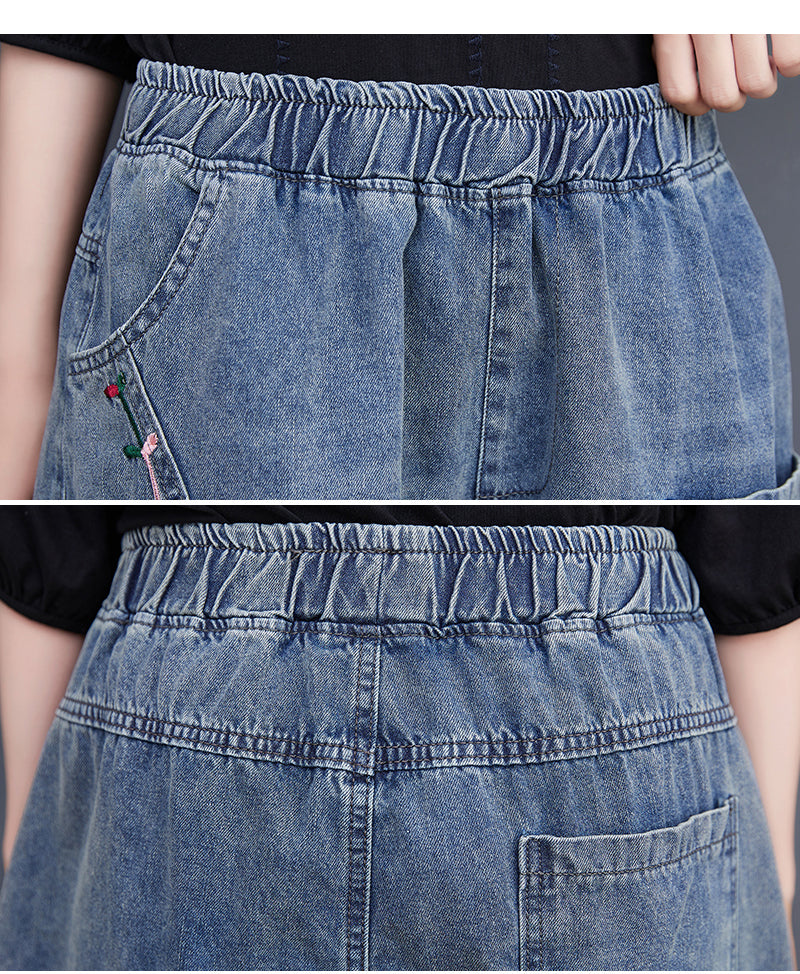 Women's Baggy Pull On Jeans Ripped Denim Shorts - LAI MENG FIVE CATS