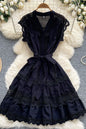 Women's Lace Sleeveless V-Neck Ruffle Midi Dress