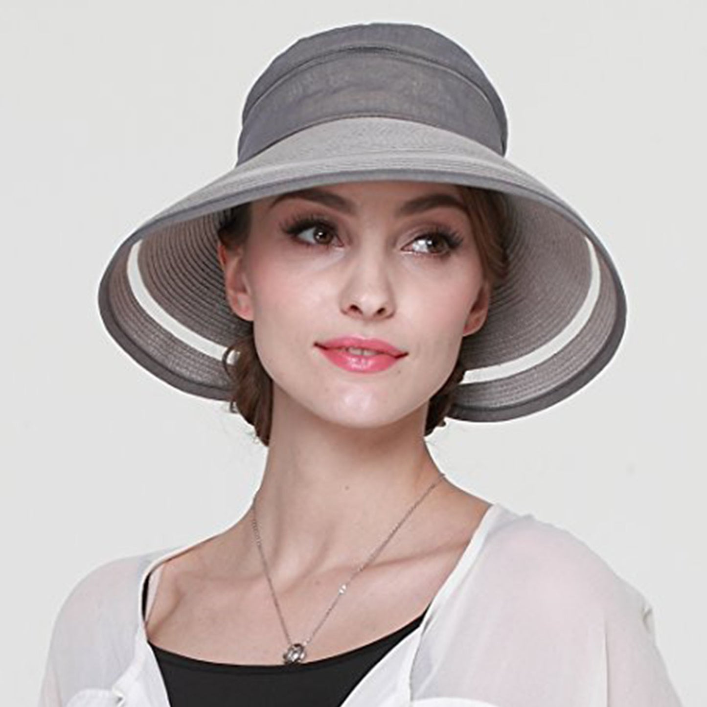 Womens UPF50+ Sun Flap Hat with Adjustable Drawstring Patchwork Straw Hat Hiking Cap Wide Brim