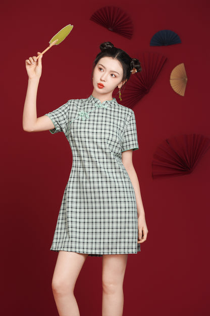 Women's Chinese Cheongsam Print Side Slit Mini Dress