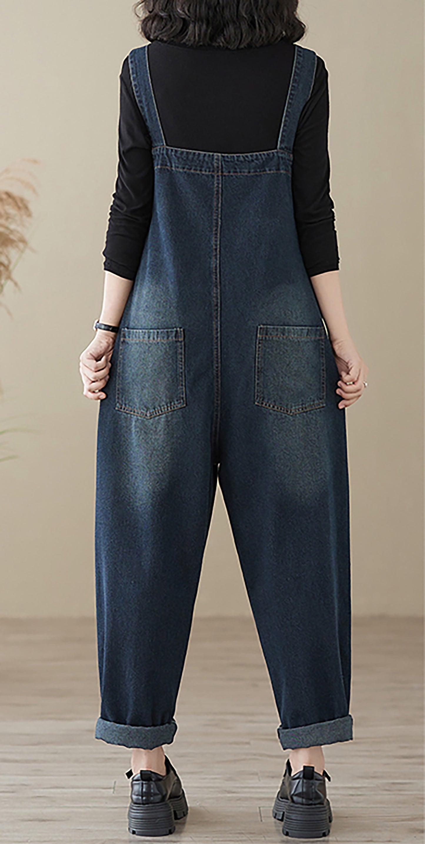 Stretchy Loose Bib Overalls with Pockets