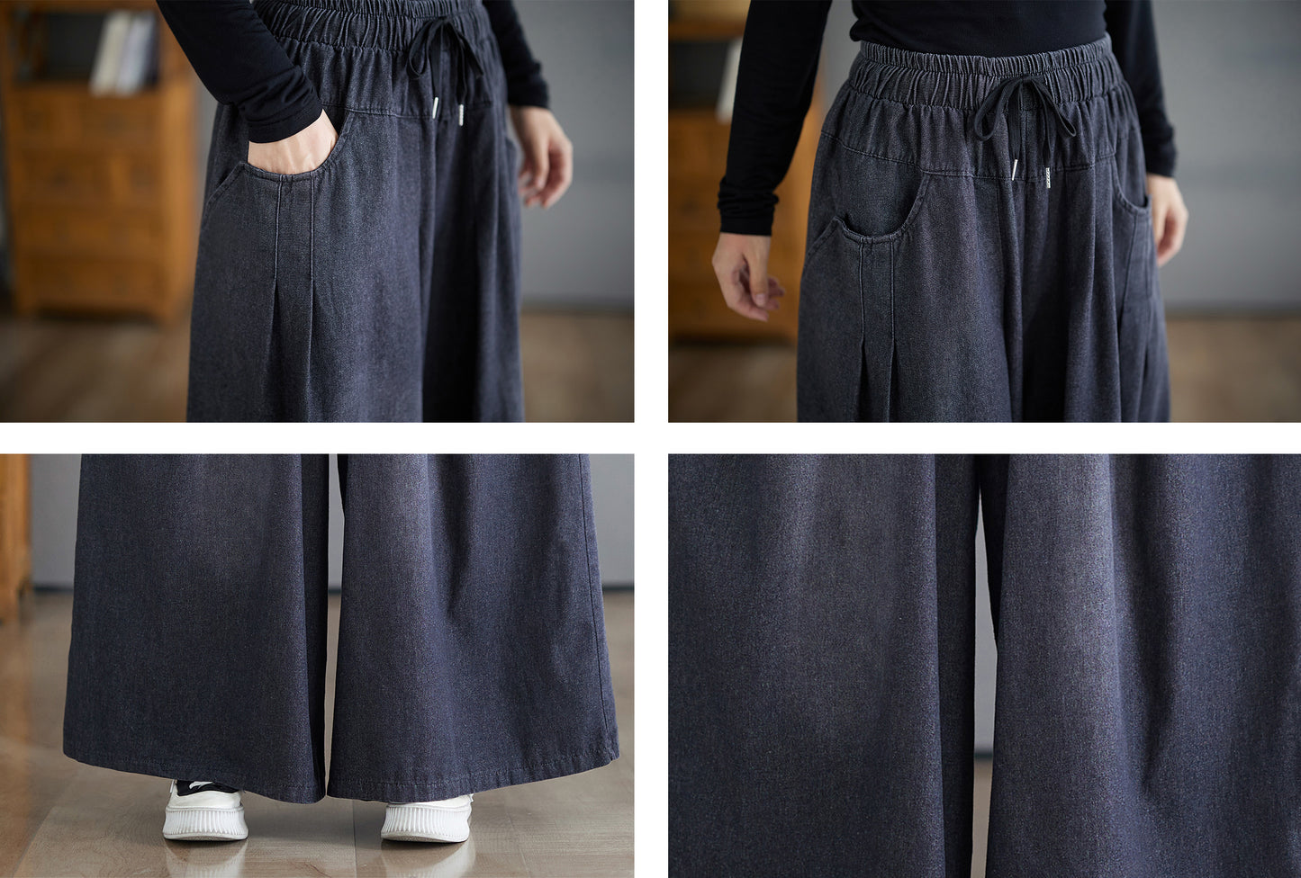 Loose Elastic Waisted Drawstring Wide Leg Pants