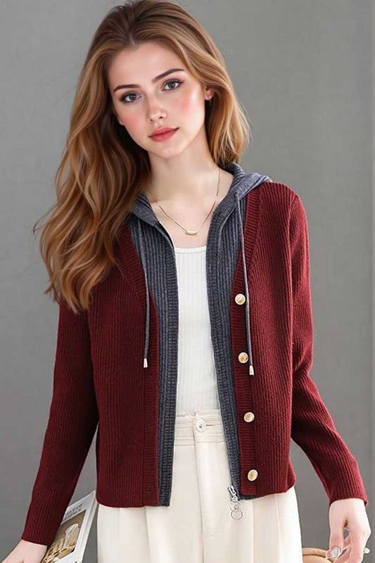 Women's Cardigan Hooded V Neck Sweaters Knit Jacket