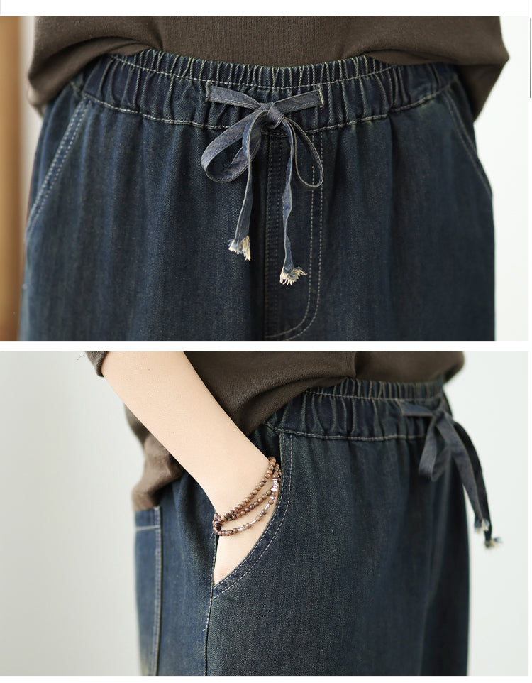 Women's Baggy Jeans Embroidery Wide Leg Denim