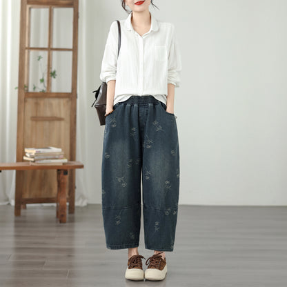 26-Women's Harem Baggy Jeans Drawstring Barrel Denim - LAI MENG FIVE CATS