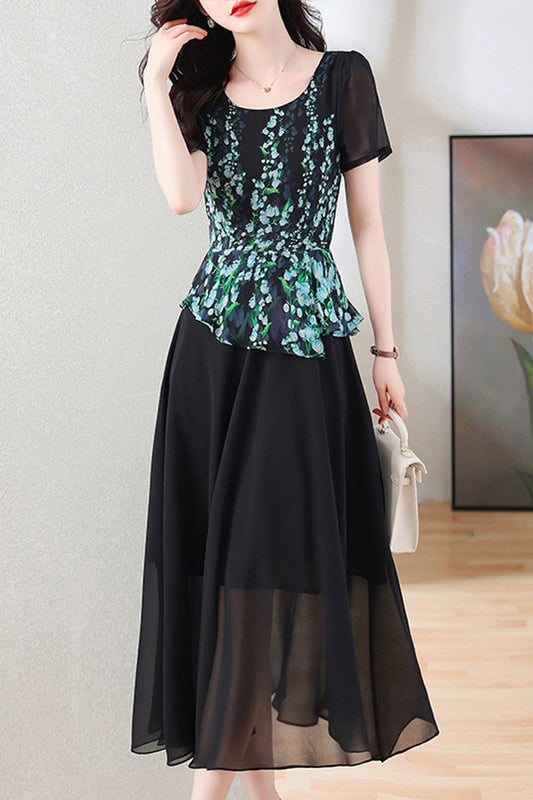 Maryam Green Floral Print Patchwork Dress