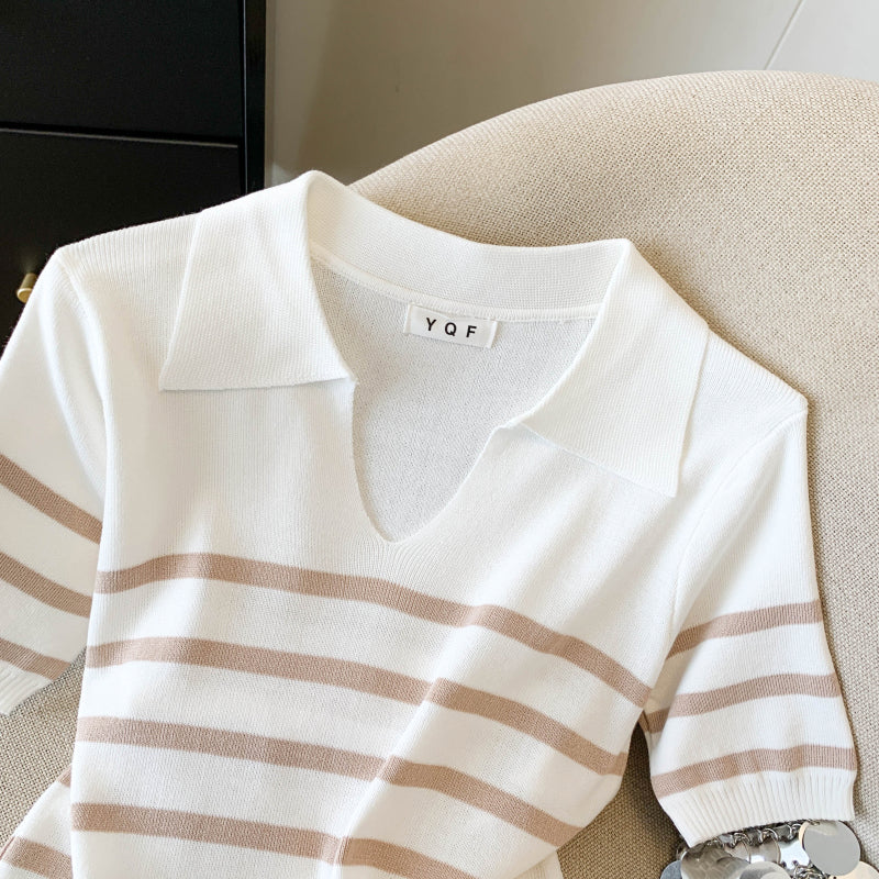 Stripe Polo Knit Top – Lightweight Everyday Statement