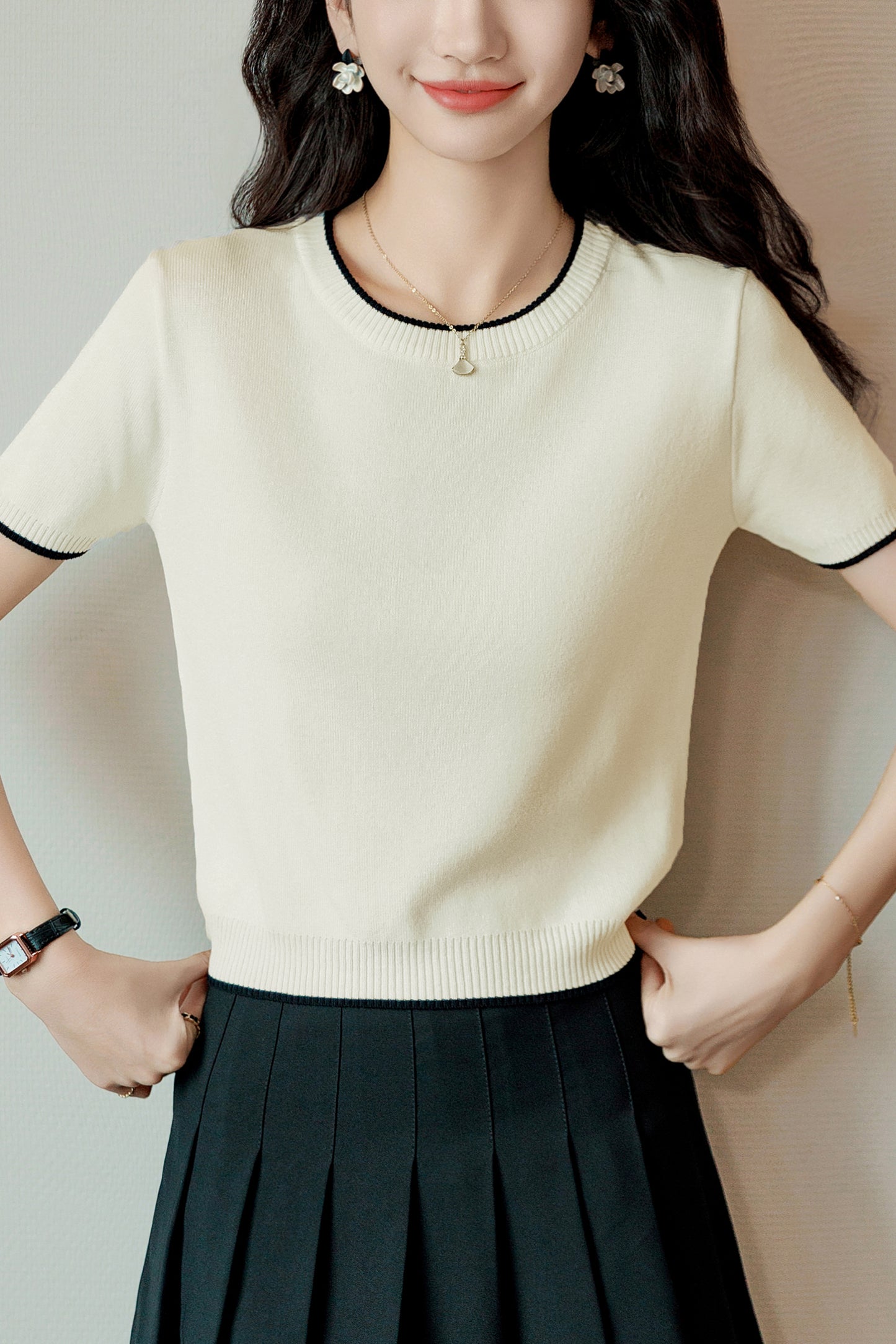 Women's Short Sleeve Ribbed Knit Tops