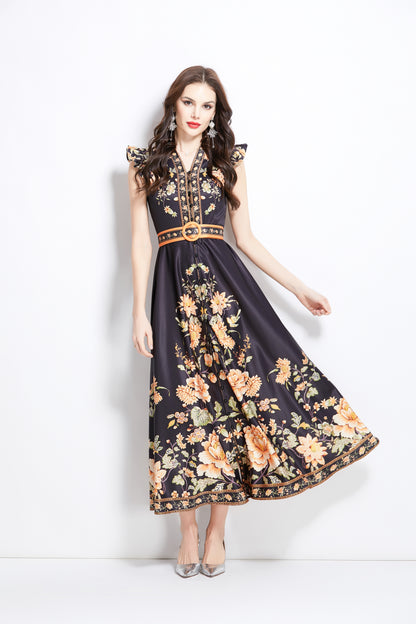 Women's Floral Print V-Neck Sleeveless Maxi Dress