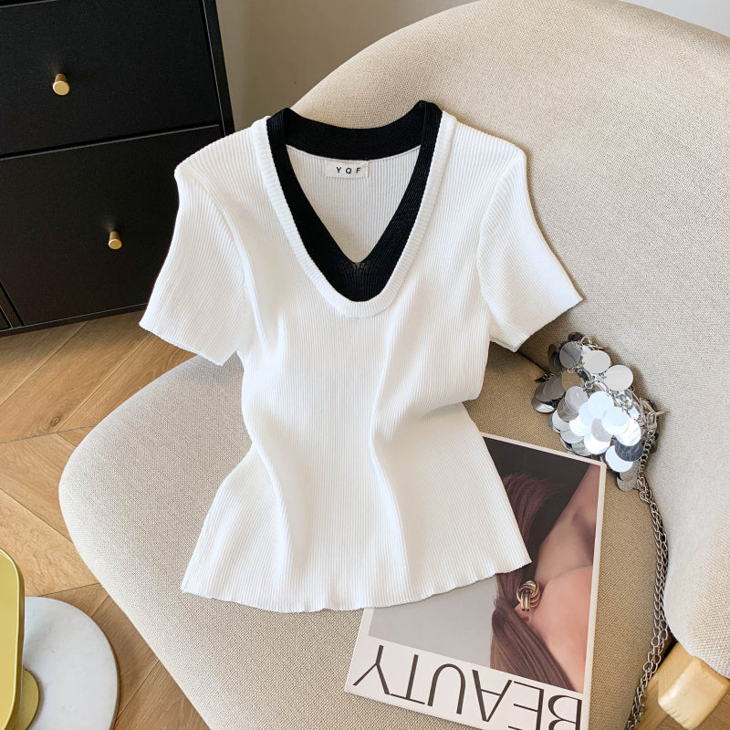 Summer Contrast Trim Knit Top