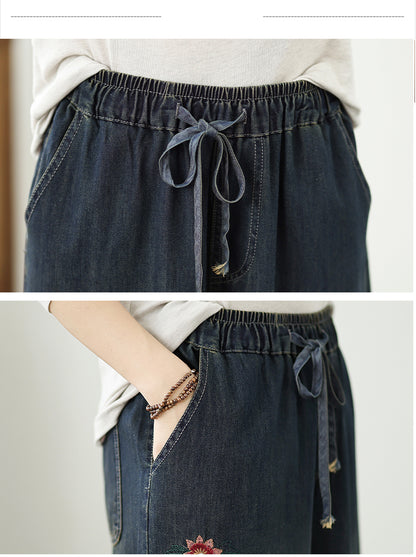 Women's Baggy Wide Leg Jeans Embroidery Pants