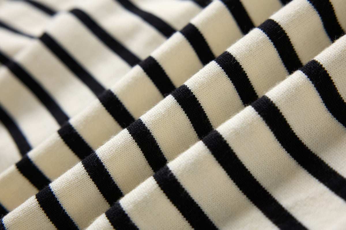 Ivory Striped Lace-Detail Knit Sweater with Chiffon Sleeves