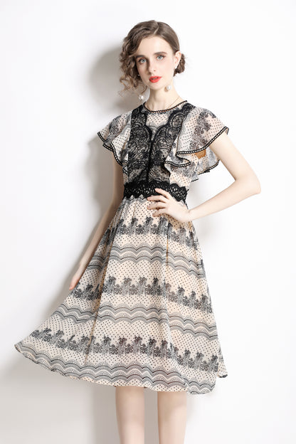 SSY-Women's Boho Floral Ruffle Chiffon Lace Midi Dress