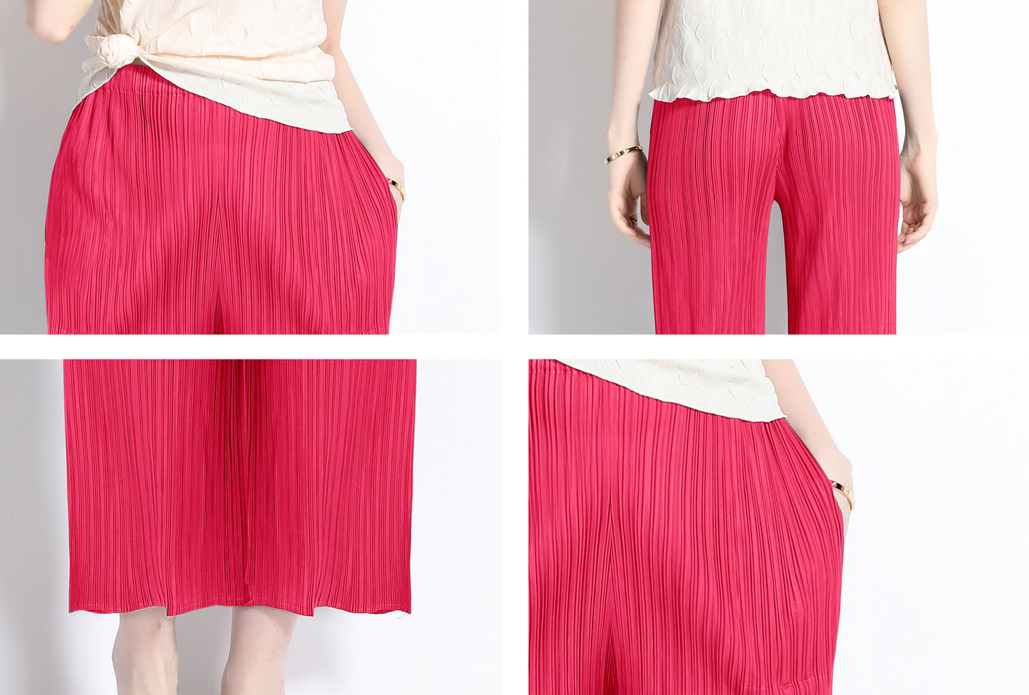 Pink Elastic Casual Pleated Trouser