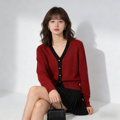 Women's Cardigan Sweater V-Neck Knit Long Sleeve Top