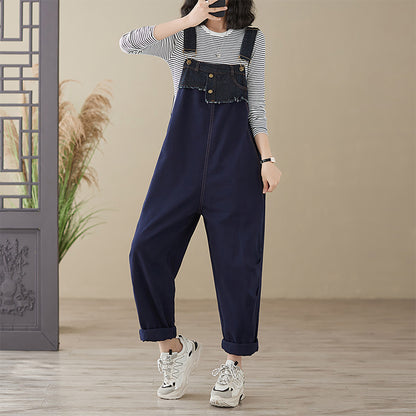 Stretchy Loose Bib Overalls with Pockets