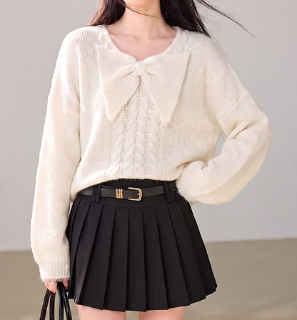 28731 Bow Detail Cable Knit Sweater – Pink & Apricot