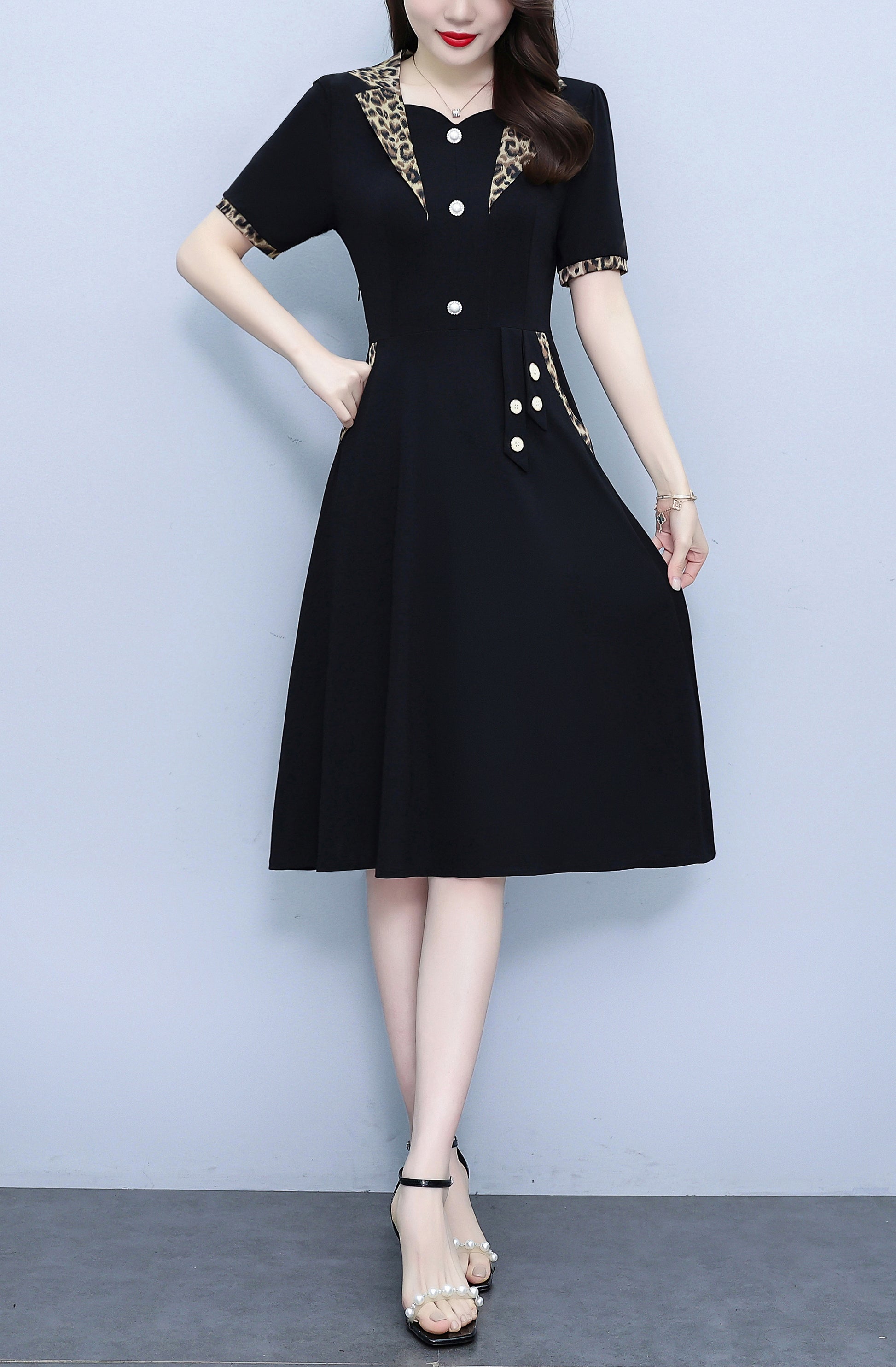 Women's Short Sleeve Pocket Work Office Suit Dress - LAI MENG FIVE CATS