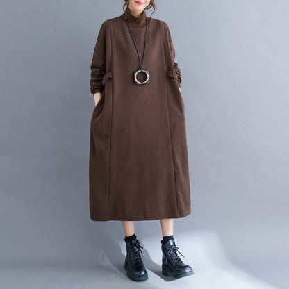 High Collar Pullover Dress With Pocket