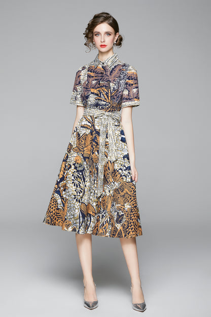 SSY-Women's Short Sleeve Floral Print Button Midi Dress