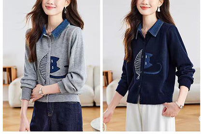 Women's Sweater Cardigan 2 in 1 Lapel Button Knit