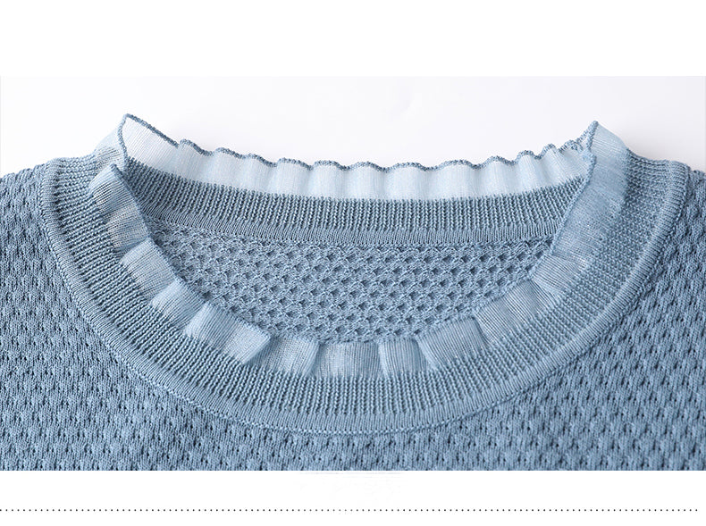 Women's Sweater Puff Sleeve Patchwork Lace Tops