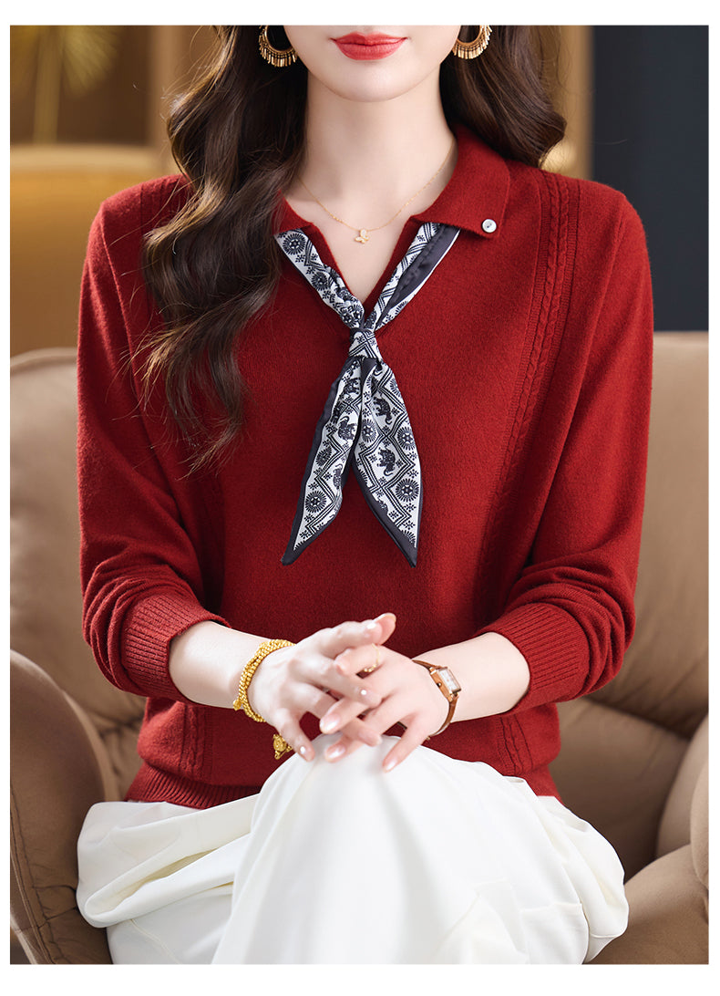 Women's Sweater Lapel Polo V Neck Knit Outfits