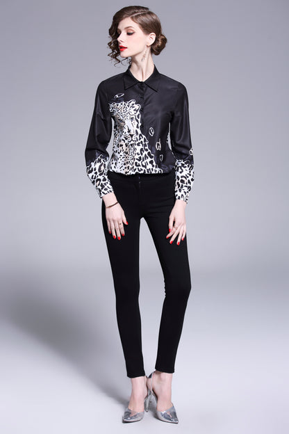 ESY-Women's Shirt Print Long Sleeve Button Blouse - LAI MENG FIVE CATS
