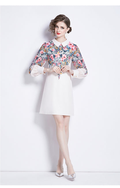 SSY-Women's Floral Chiffon Long Sleeve Mini Dress