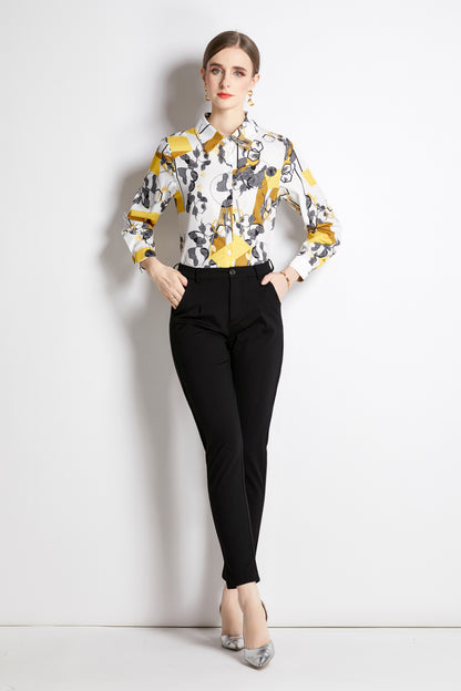 ESY-Women's Shirt Floral Print Long Sleeve Button Blouse