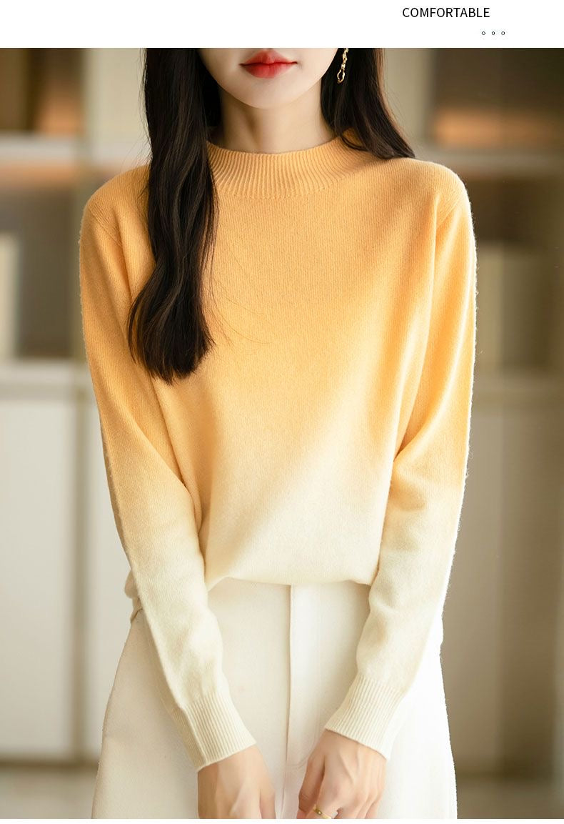 Women's Crew Neck Sweater Knit Gradient Pullover Tops