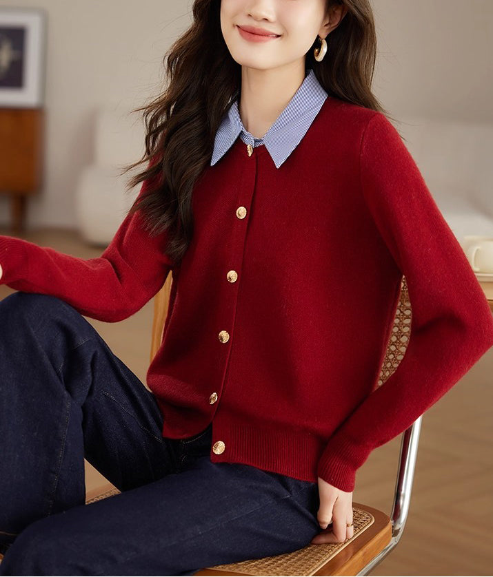 Women's Long Sleeve Sweater Knit Cardigan Tops - LAI MENG FIVE CATS