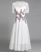 LAI MENG FIVE CATS Embroidered Mesh Floral White Midi Dress - LAI MENG FIVE CATS