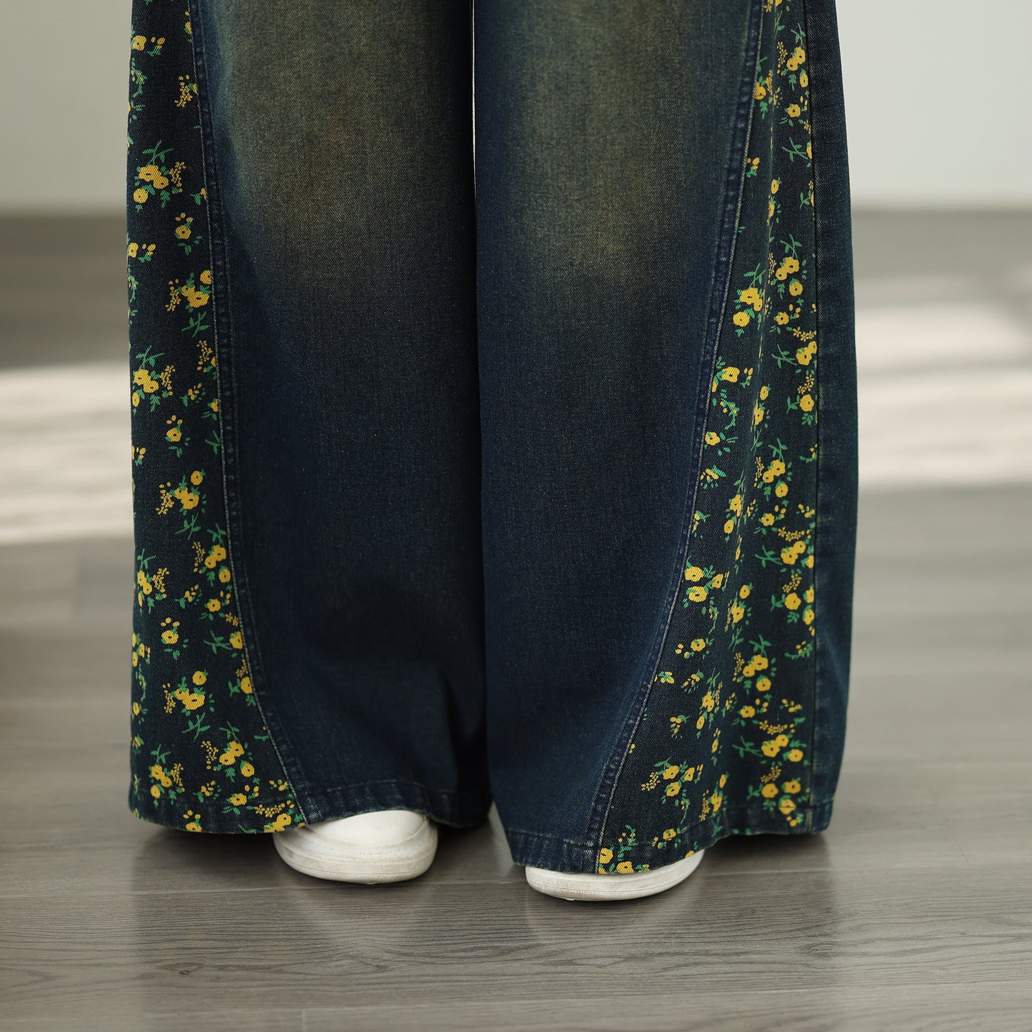 Women's Denim Wide Leg Baggy Jeans Drawstring Waist Pants - LAI MENG FIVE CATS