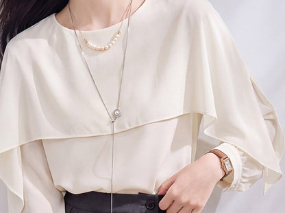 Ivory Layered Chiffon Blouse – Elegant Early Fall Top