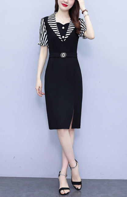 Women's Short Sleeve Pocket Work Office Suit Dress - LAI MENG FIVE CATS
