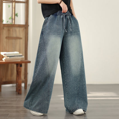 Women's Baggy Jeans Drawstring Waist Wide Leg Denim Pants