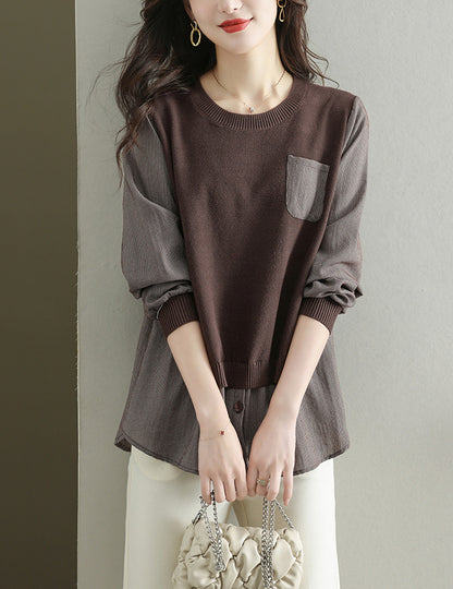 Women's Knit Stripe Long Sleeve Pullover Top