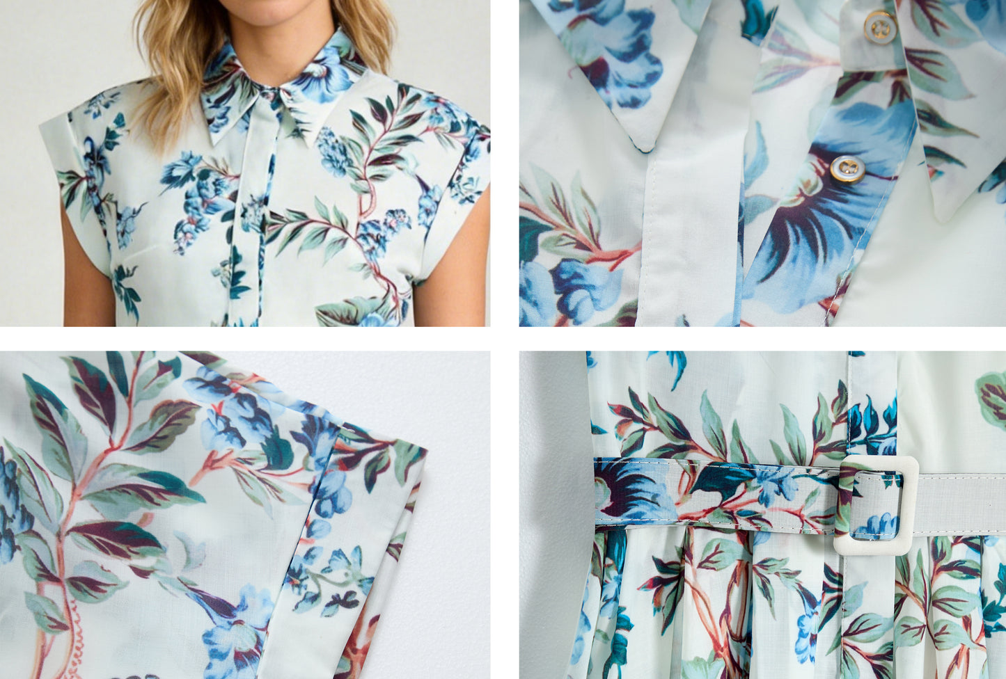 Blue Floral Belted Midi Dress – Coastal Heirloom Style