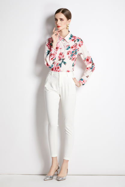 ESY-Women's Shirt Print Long Sleeve Button Blouse - LAI MENG FIVE CATS