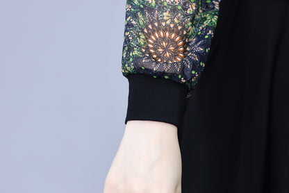 Women's V-Neck Long Sleeve Patchwork Black Dress