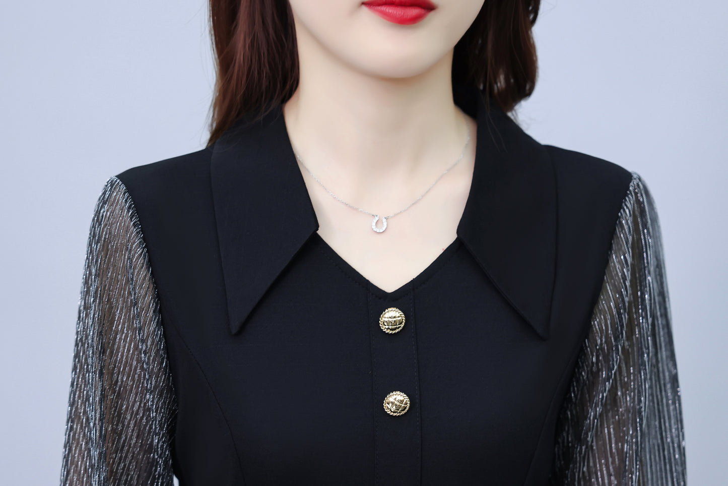 Women's V-Neck Long Sleeve with Pockets Black Dress